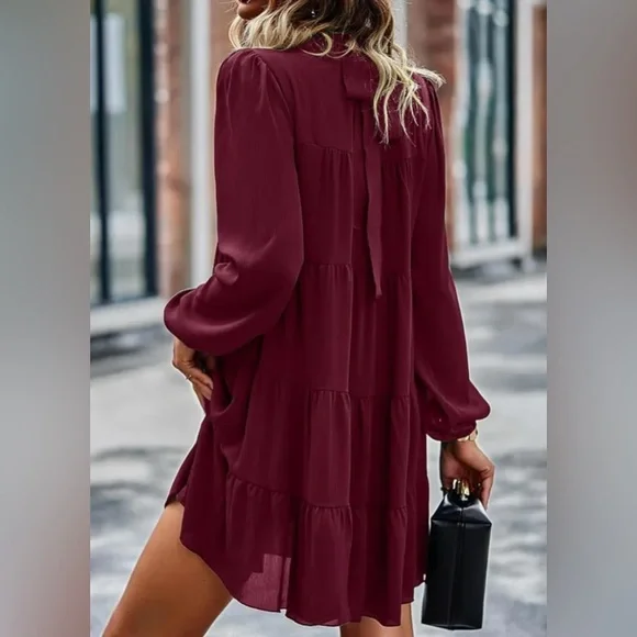 🎁 NWT Kirundo Size Small Red/Burgundy Baby Doll Dress - Picture 5 of 7